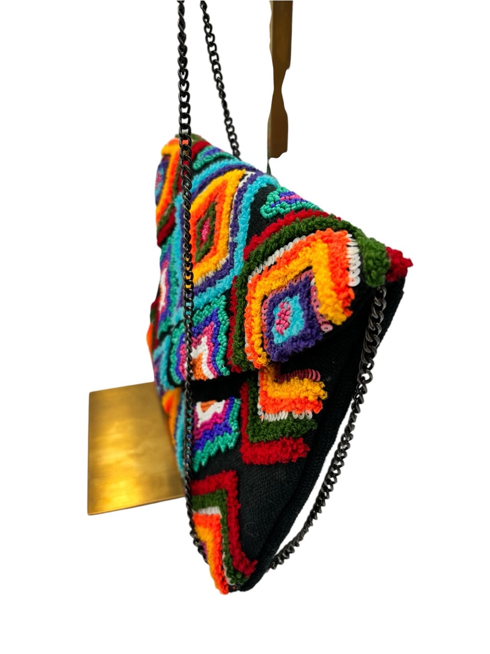 Boho Colorful Embroidered Beaded Envelope Crossbody Clutch Chain Bag Fest - Picture 5 of 7